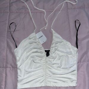 Forever 21 White Ruched Halter Crop Cami